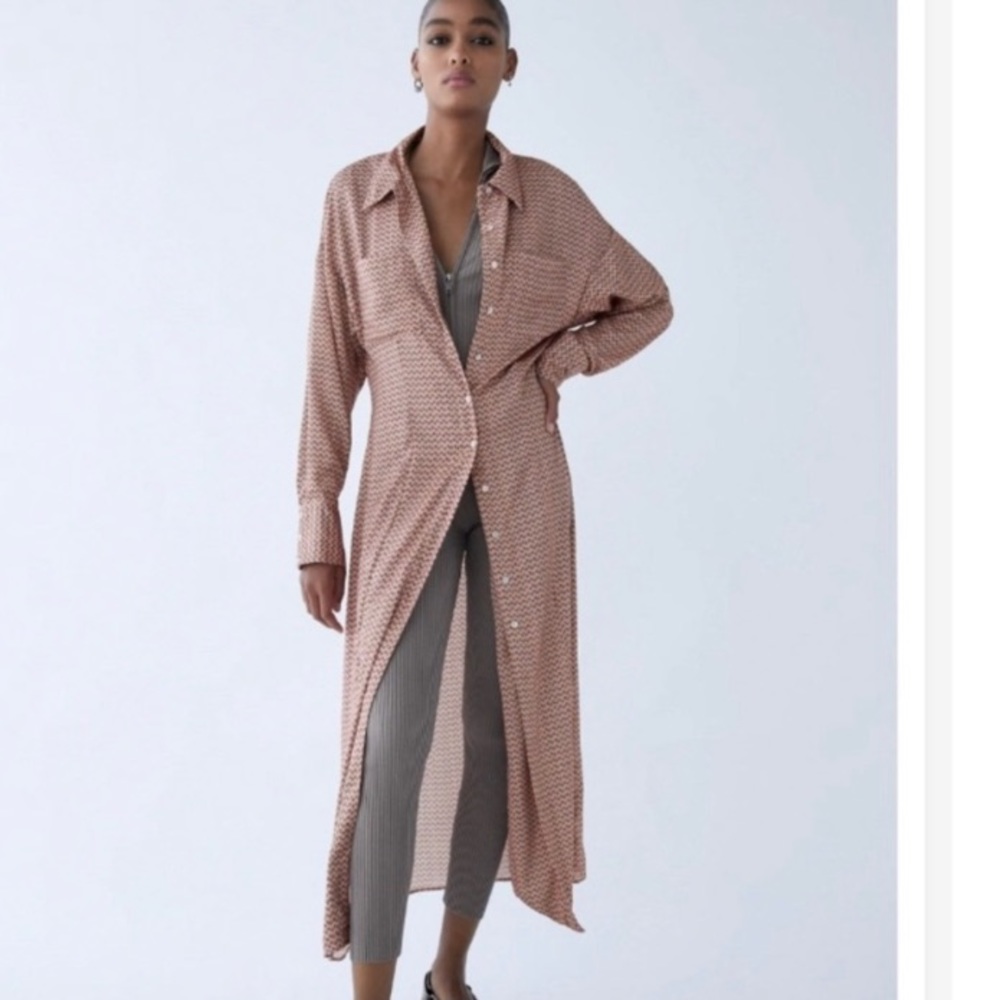 NWT ZARA Pink Floral Long Button Down Dress Size XS